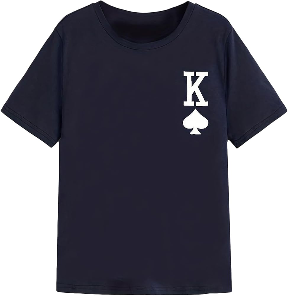 Boy's Crown Letter Print T Shirts Tees Short Sleeve Round Neck Summer Tops