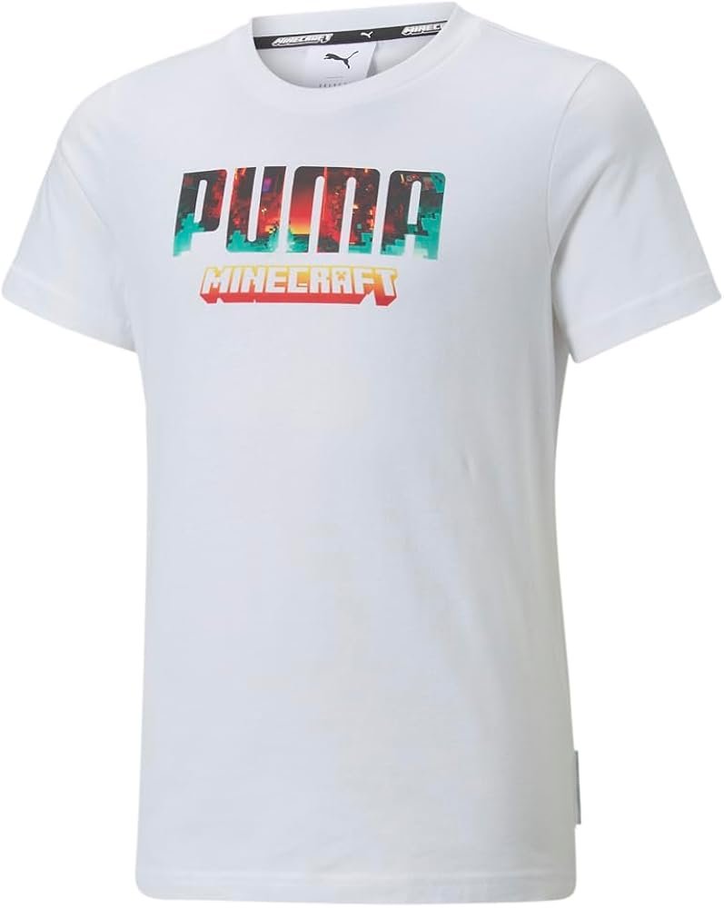 Puma Kids Boys X Minecraft Graphic Tee Athletic Tops Casual - White - Size 4T