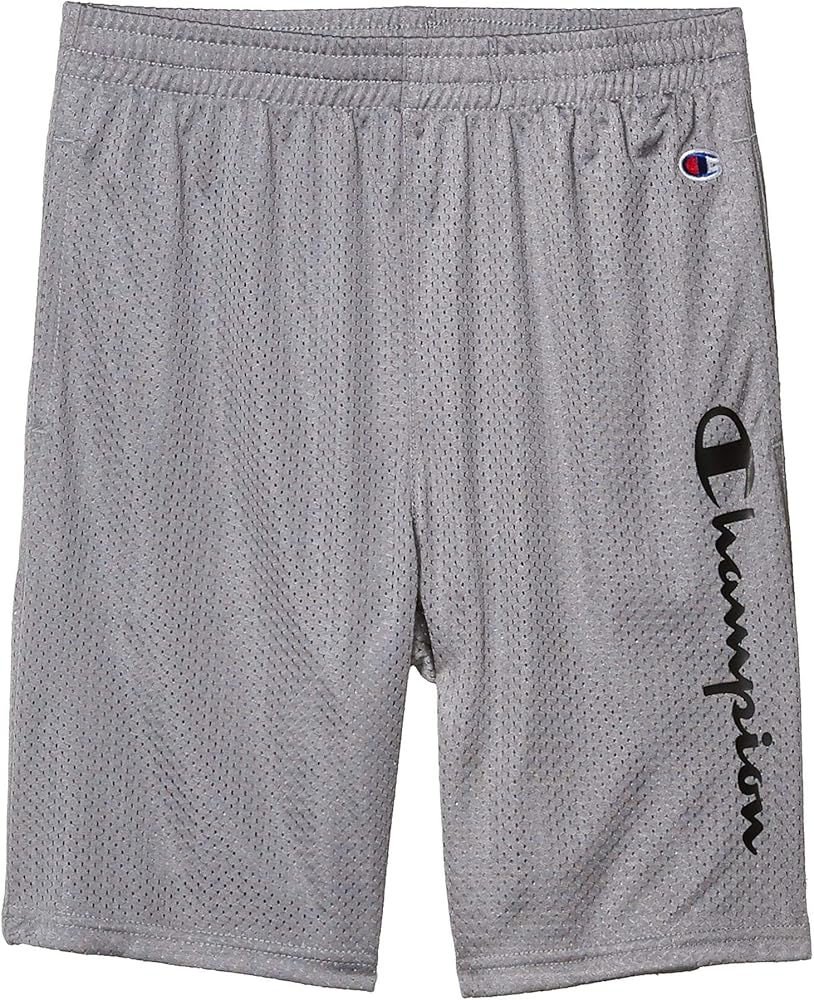 Champion Kids Boy's Vertical Script Mesh Shorts (Big Kids) Concrete SM (8-10 Big Kids)