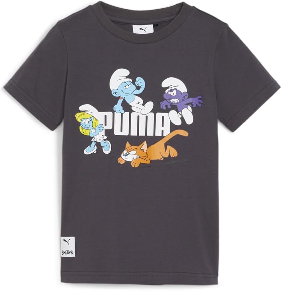 Puma Kids Boys The Smur X Graphic Crew Neck Short Sleeve Athletic Tops Casual - Grey