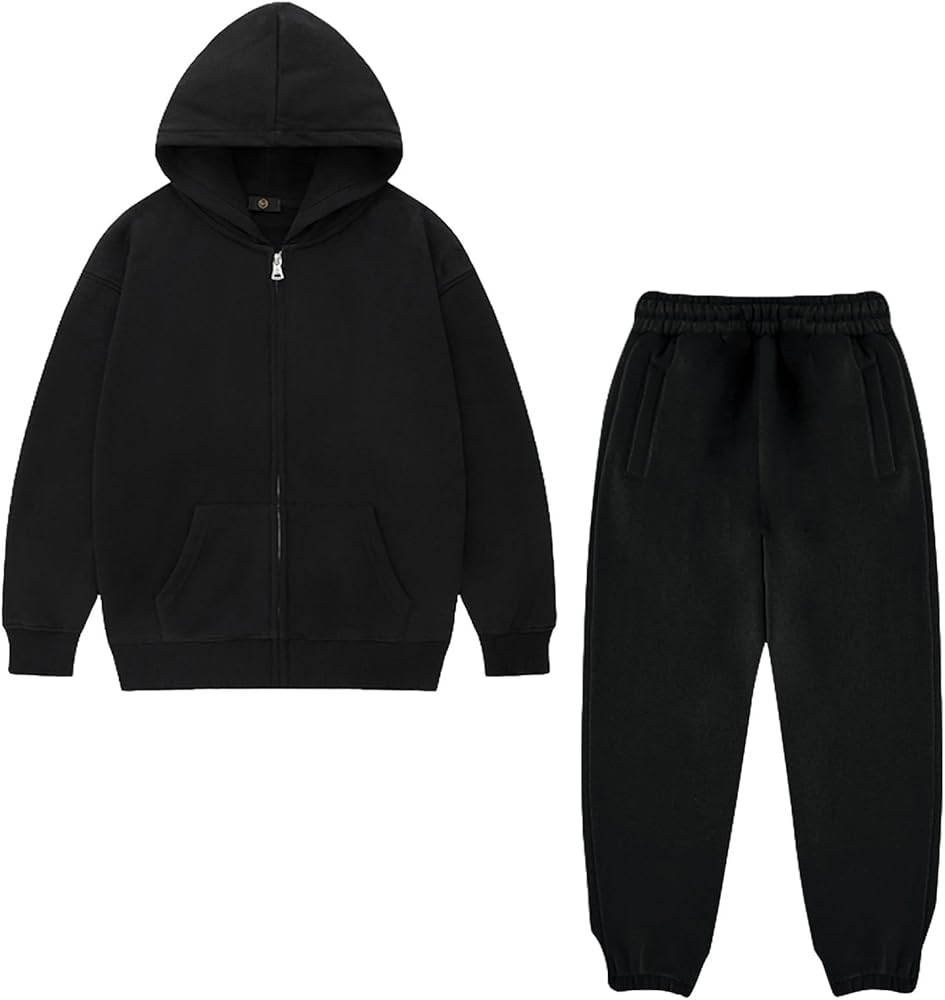 Boy's Hooded Tracksuit Zipper Sweatshirt Jogging Pants Set 2 Pieces Sweatsuit for Age 3-12 Years