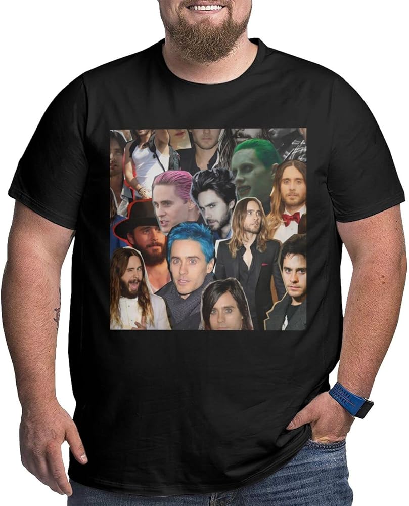 Jared Leto Big and Tall Shirts Men's Oversized O-Neck Short Sleeve Plus Size Casual Basic Tee Tops