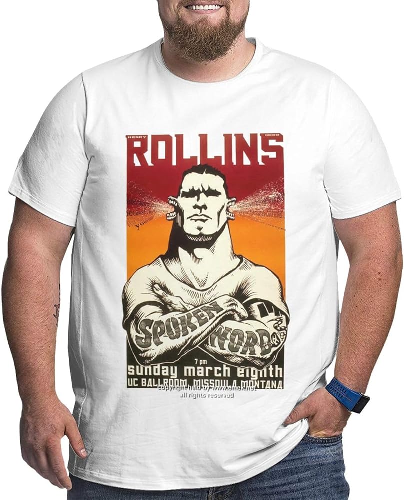 Henry Rollins Plus-Size t Shirt Men's Fashion Loose Fit O-Neck Short Sleeve Big and Tall Cotton Top Tees