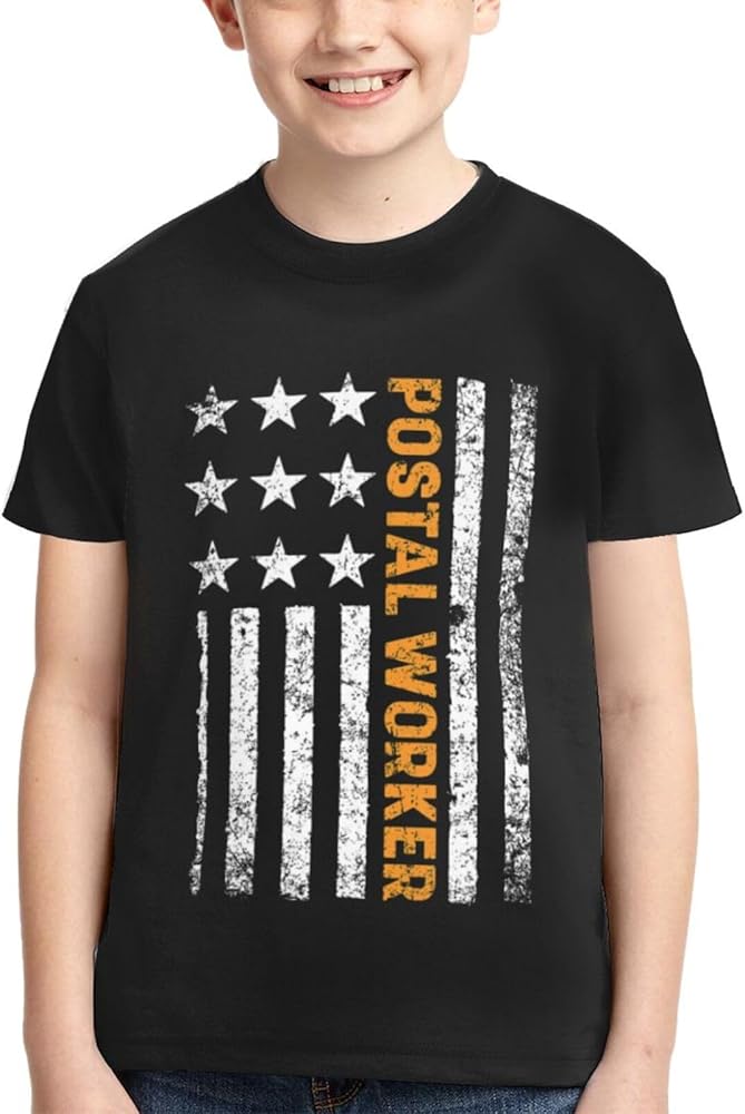 Postal Worker American Flag Shirts Youth Short-Sleeve T-Shirts Active T Athletic Tops Tee for Boys & Girls