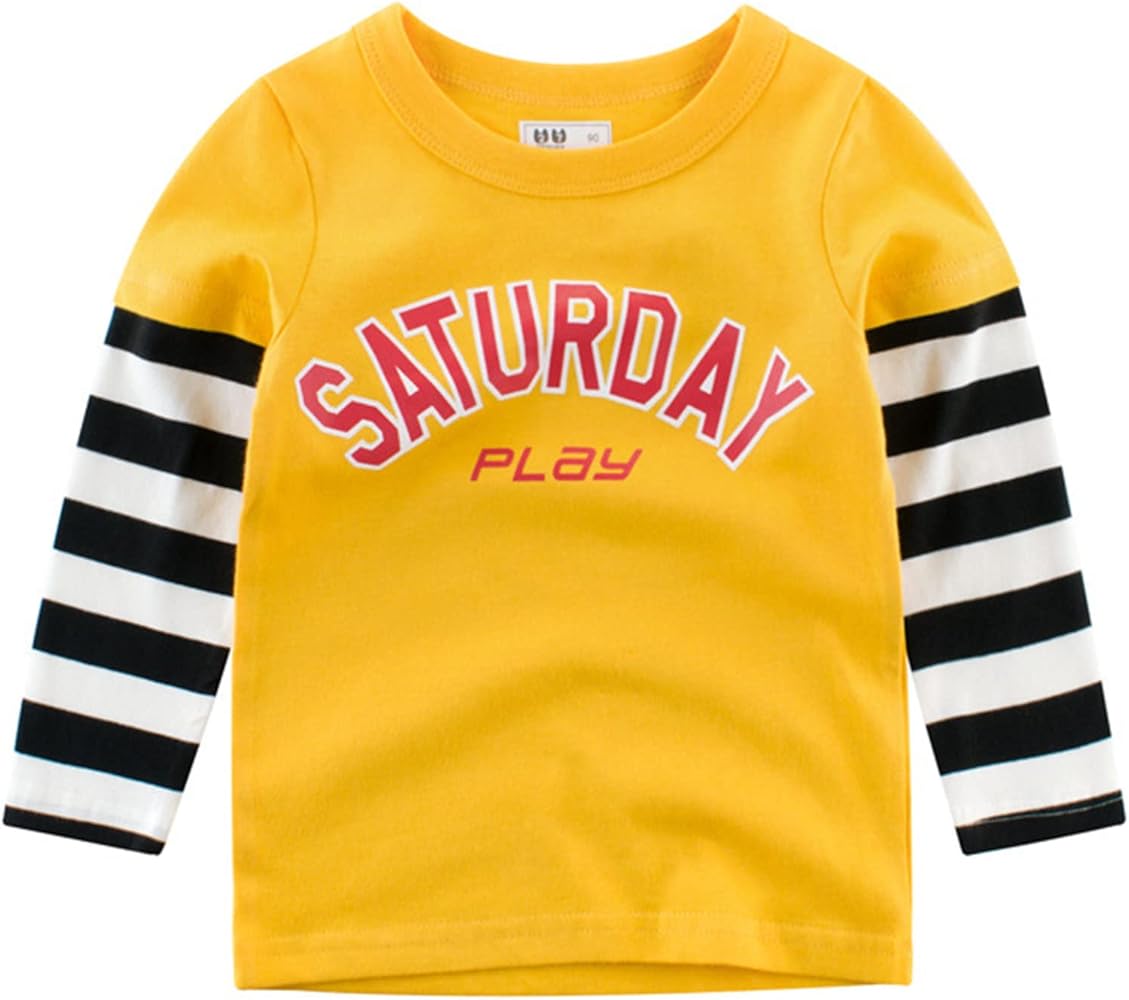 Toddler Kids Baby Boys Girls Striped Letter Print Long Sleeve Crewneck T Shirts Tops Tee Clothes for Children