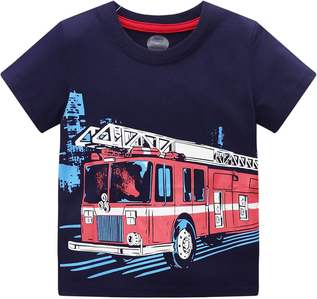 Toddler Boys' Baby Cartoon Car Print Short Sleeve T Shirt Top Birthday Park Holiday Beachwear Boys