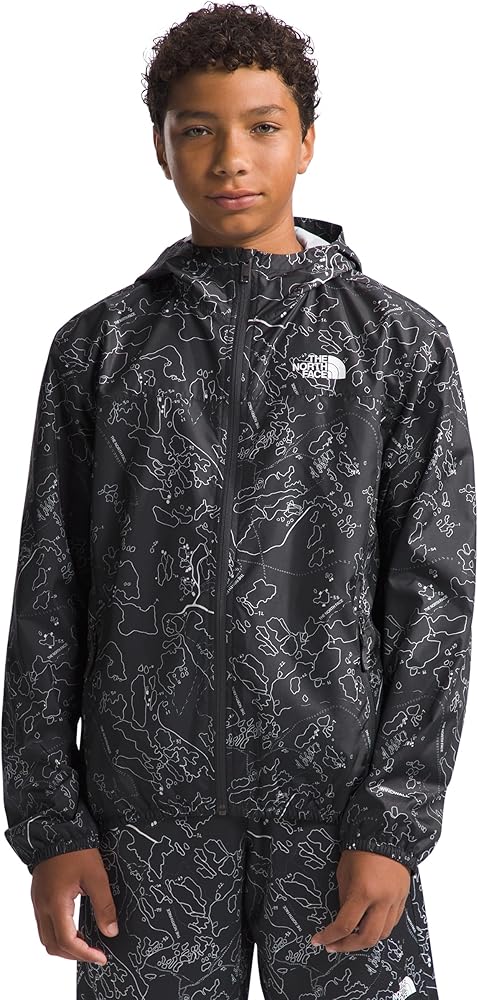 THE NORTH FACE Boys' Never Stop Hooded WindWall Jacket, Asphalt Grey Bouldering Guide Print, Small