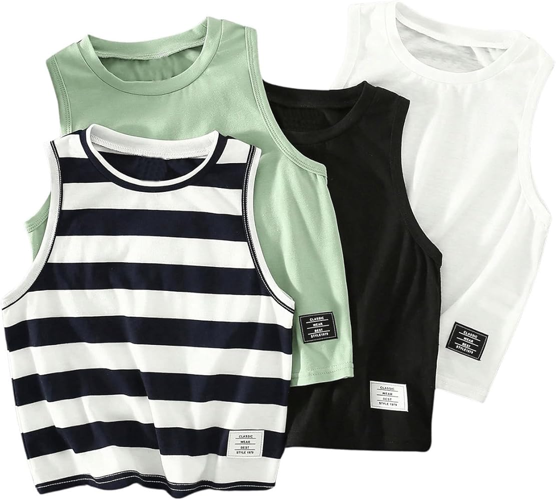 Floerns Toddler Boy's 4 Pcs Crewneck Letter Patched Casual Sleeveless Tank Top