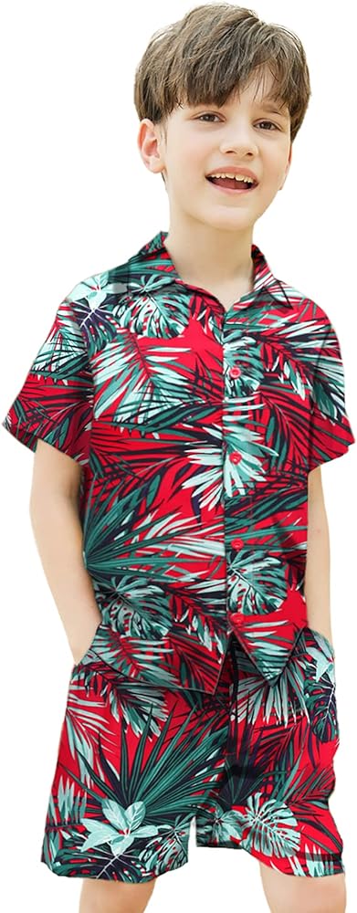 COOFANDY Family Matching Outfits Boys Hawaiian Shirt and Shorts Womens Mens Floral Blouse Set