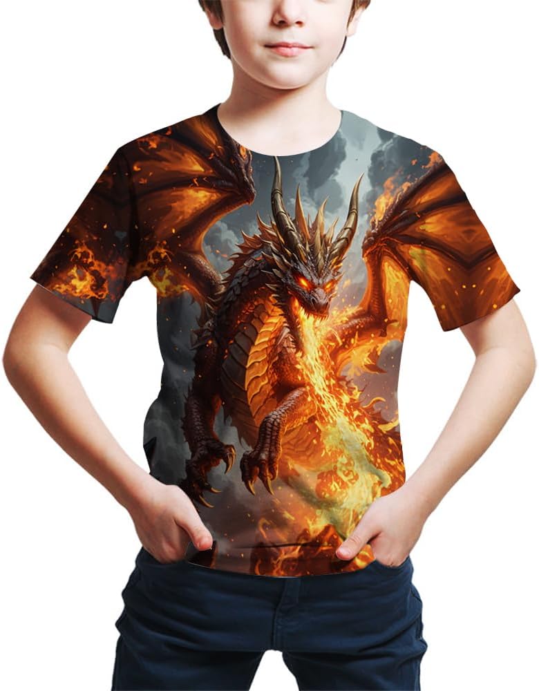 Kids Print 3D Dragon Tees Shirts for Youth Boys Girls 4-14 Years