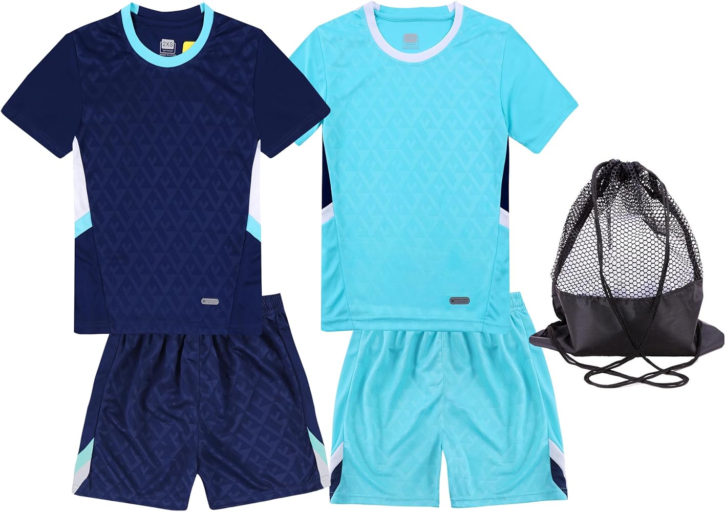 Hiheart Boys 2 Pack Soccer Set Football Team T-shirt and Shorts with Mesh Ball Bag