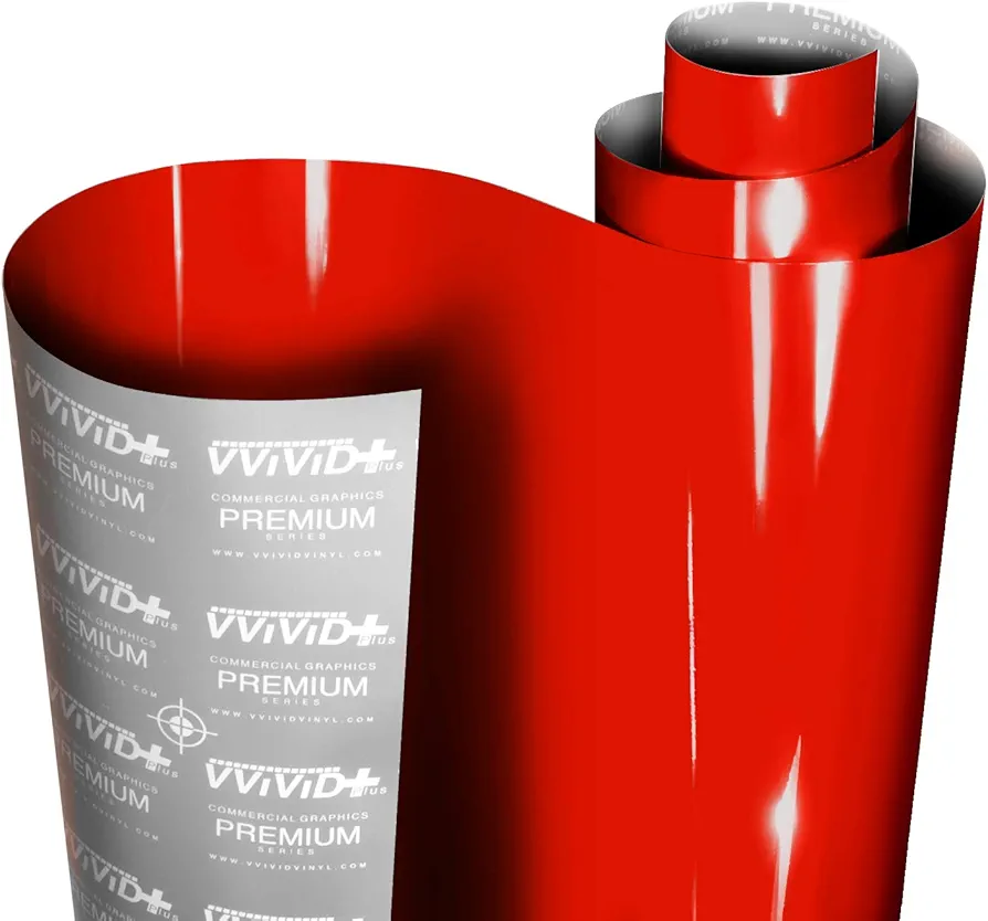 VViViD+ Ultra Gloss Racing Red Vinyl Car Wrap Premium Paint Replacement Film Roll with Nano Air Release Technology, Stretchable Protective Cap Liner, Self Adhesive (1ft x 5ft)