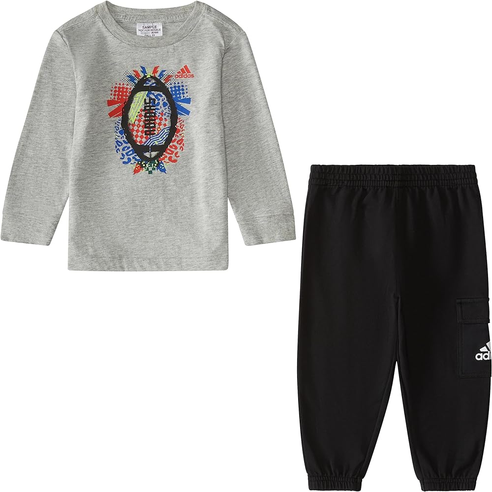 adidas Boys 2-piece Long Sleeve Cotton Heather Tee & Cargo Jogger Set