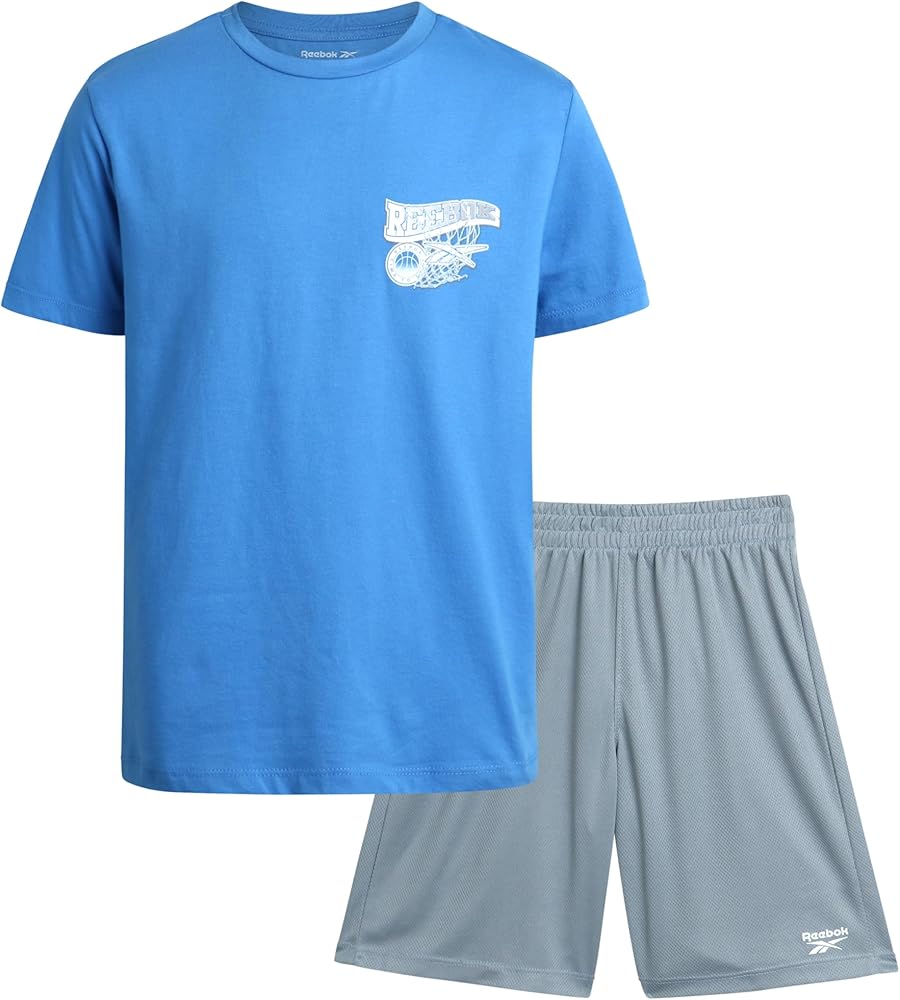 Reebok Boys' Active Shorts Set - 2 Piece Short Sleeve T-Shirt and Gym Shorts - Casual Summer Outfit Set for Boys (8-12)