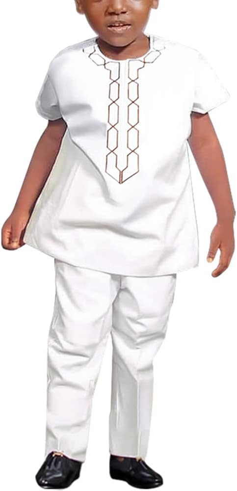 HD Kids African Clothes Set Embroidery Shirt and Pants Dashiki Outfits for Boy