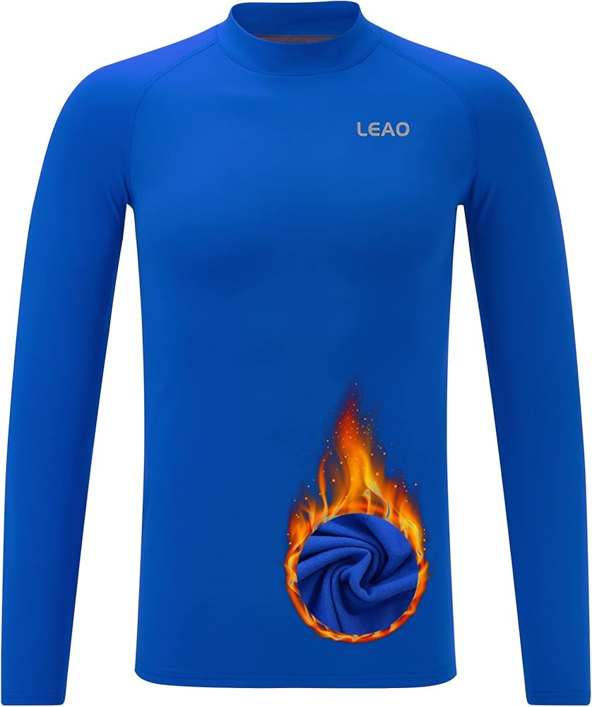 LEAO Youth Boys Compression Shirt Long Sleeve Fleece Quick Dry Sports Baselayer Soccer Baseball Basketball Undershirt