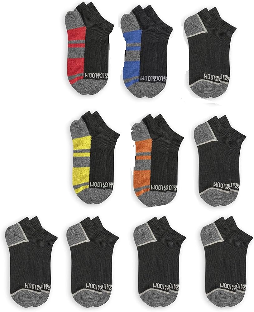 Fruit of the Loom Boys No Show Socks 10 Pair Medium Black Multi No Show…