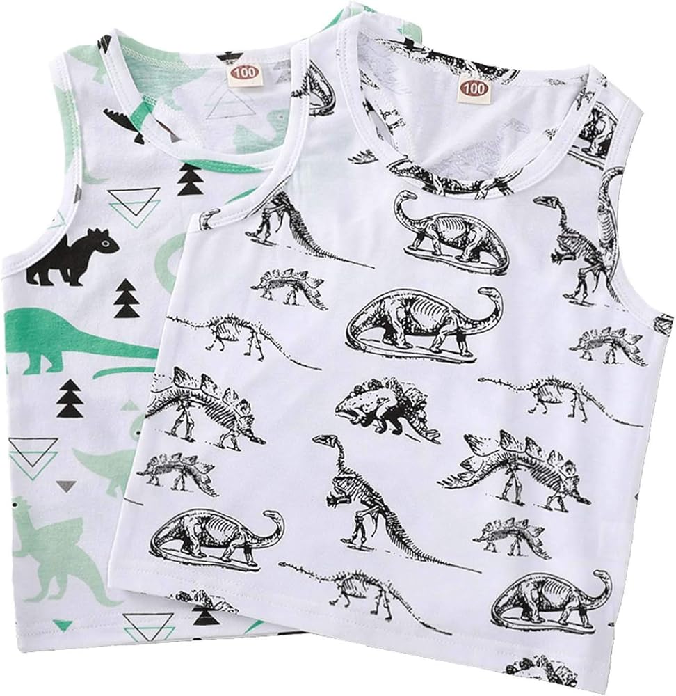 Toddler Baby Boys Tank Top Kids Sleeveless Cartoon Dinosaur Tee Tops Summer Casual Vest Shirt Clothes