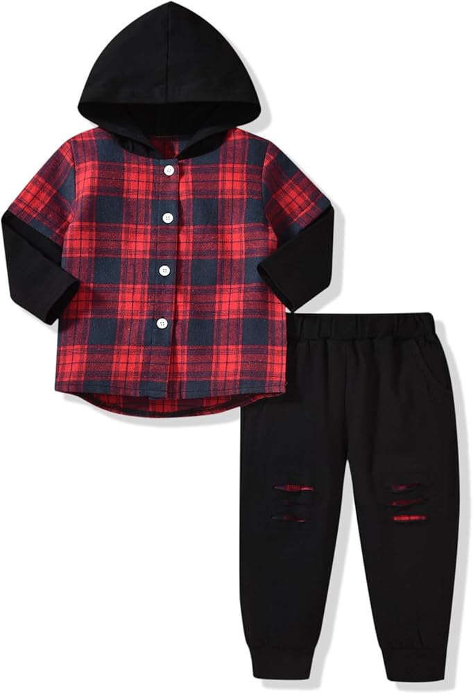 Aalizzwell Toddler Boys Buffalo Plaid Hoodie Outfit