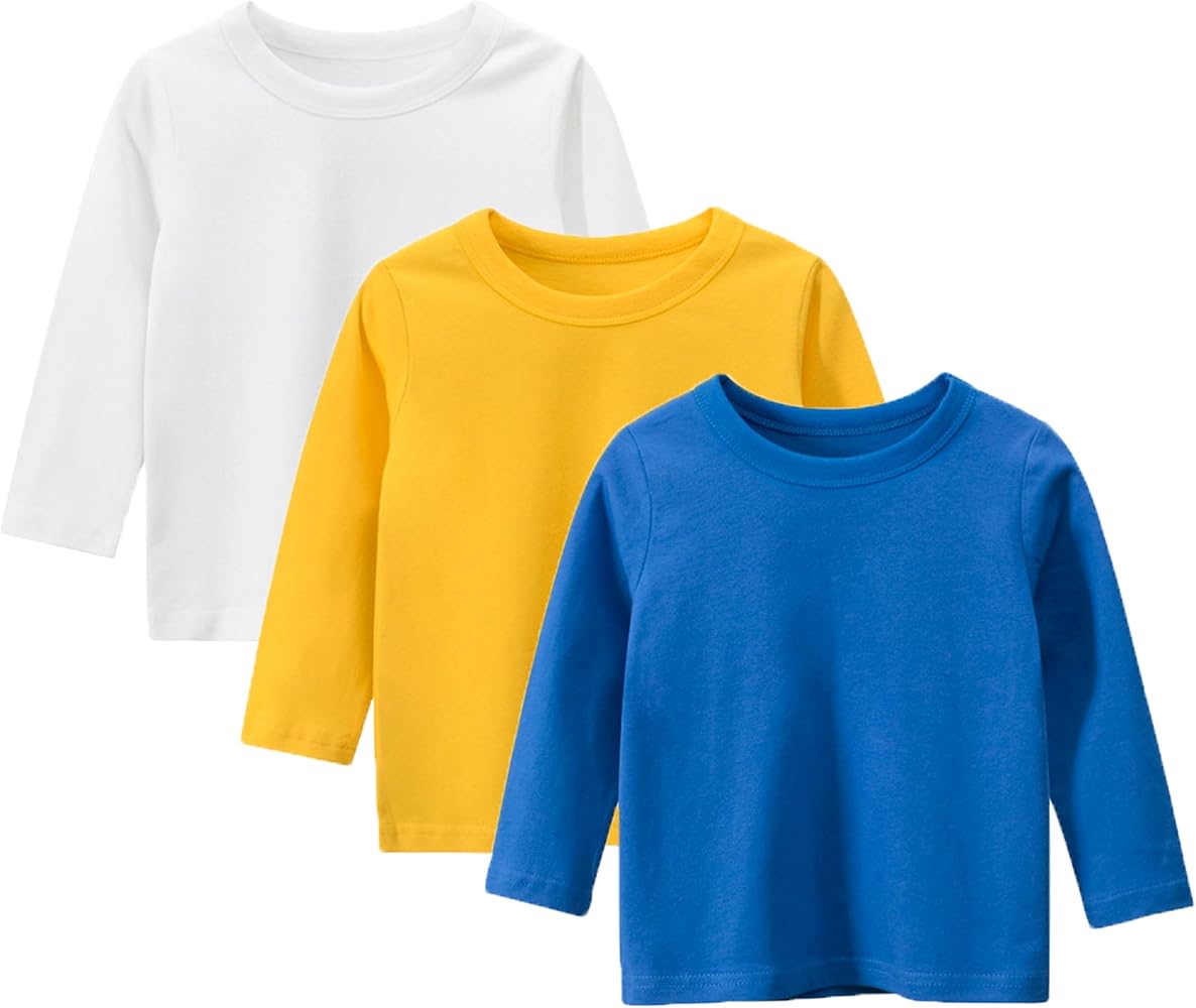 Boys' Cotton Long Sleeve Crewneck T-Shirt Top Tee Size 2-7 Years Toddler Boys' 3-Pack Multi Value Pack