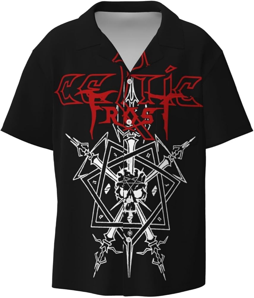 Celtic Frost Logo Mens Fashion Hawaiian T Shirt Funny Button Down T-Shirts Short Sleeve Tops