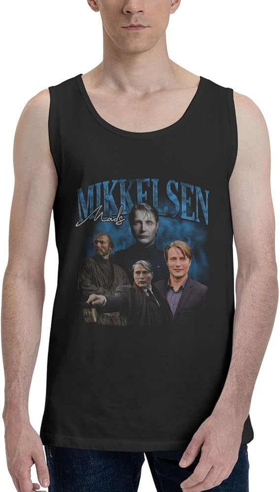 Mads Mikkelsen Tank Top Mens Summer Sleeveless Tee Cool Workout Swim Beach Shirts for Bodybuilding Gym Fitness Training