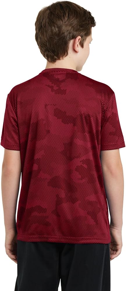 SPORT-TEK Boys CamoHex Tee, Medium, Deep Red