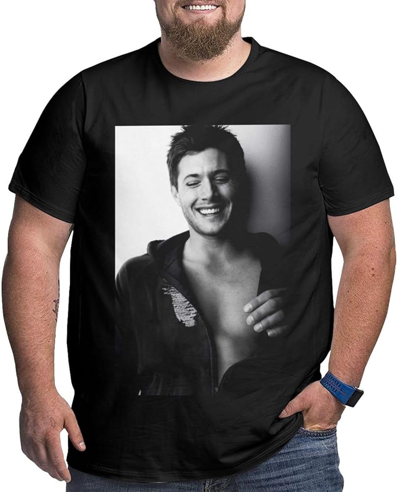 Jensen Ackles Plus-Size t Shirt Man's Fashion Loose Fit Round Neckline Short Sleeve Big and Tall Cotton Top Tees