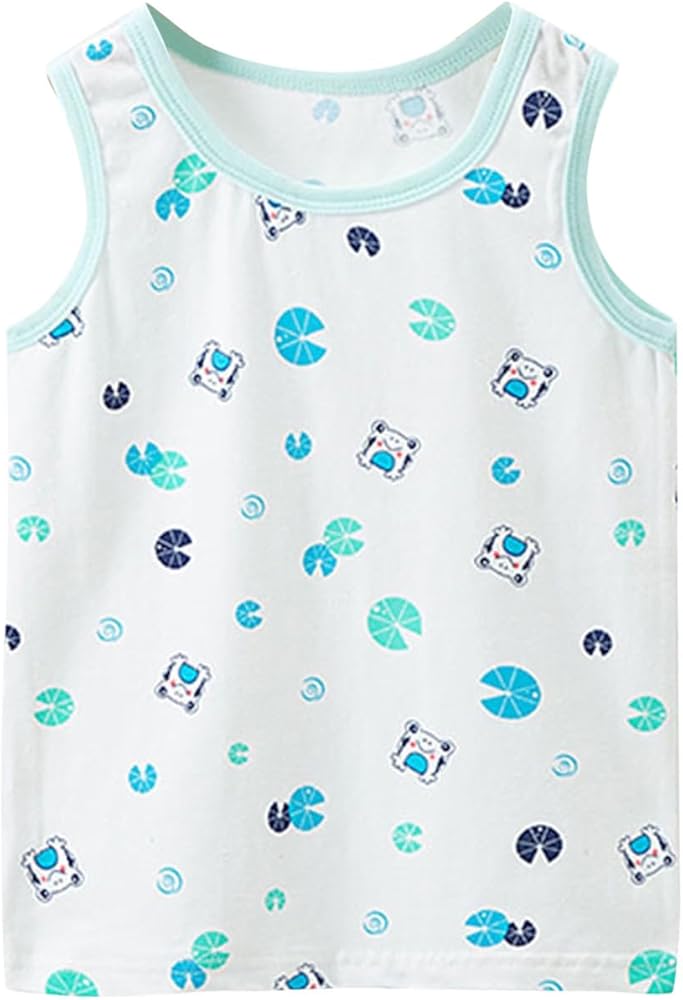 Unisex Infant Fashion Crew Neck Tank Top Kids Casual Sleeveless Tee Shirt for Boys Girls Summer Cute Cartoon Print Clothes