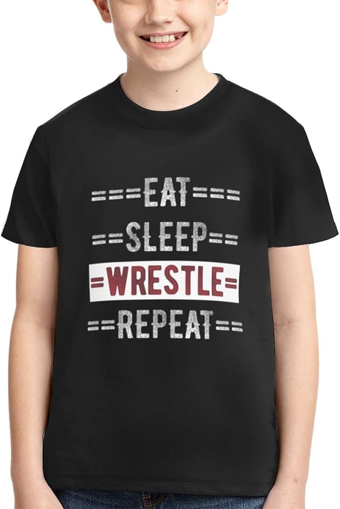 Eat Sleep Wrestle Repeat Shirts Youth Short-Sleeve T-Shirts Active T Athletic Tops Tee for Boys & Girls