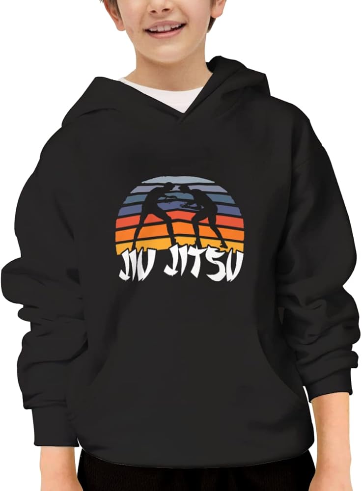 Unisex Youth Hooded Sweatshirt Vintage Jiu Jitsu Brazilian Cute Kids Hoodies Pullover for Teens