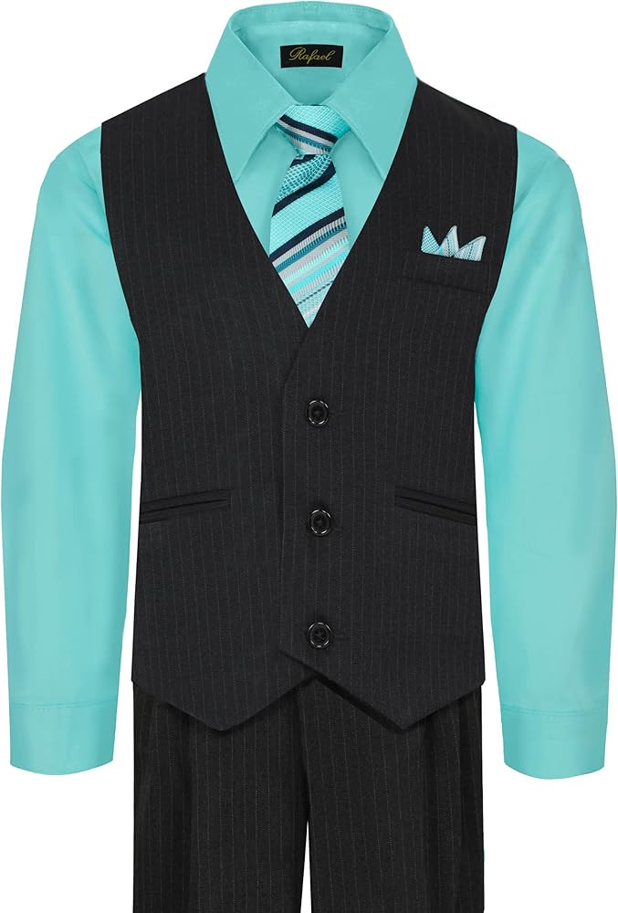 Rafael Boy's 5-Piece Vest and Pant Set with Shirt, Tie and Hanky - Many Colors