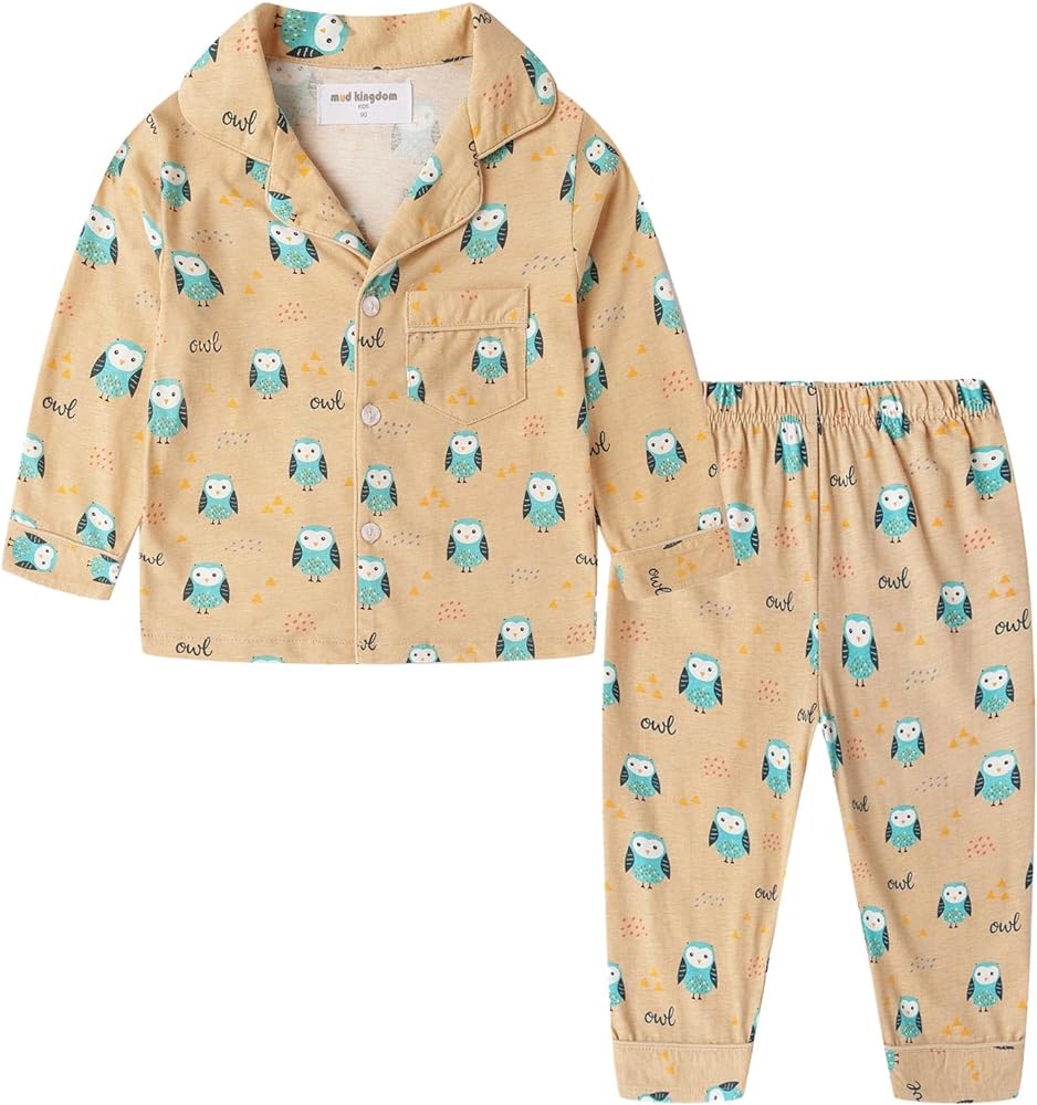 Mud Kingdom Little Boys Girls Pajamas Set Cute Funny Cartoon Button Down