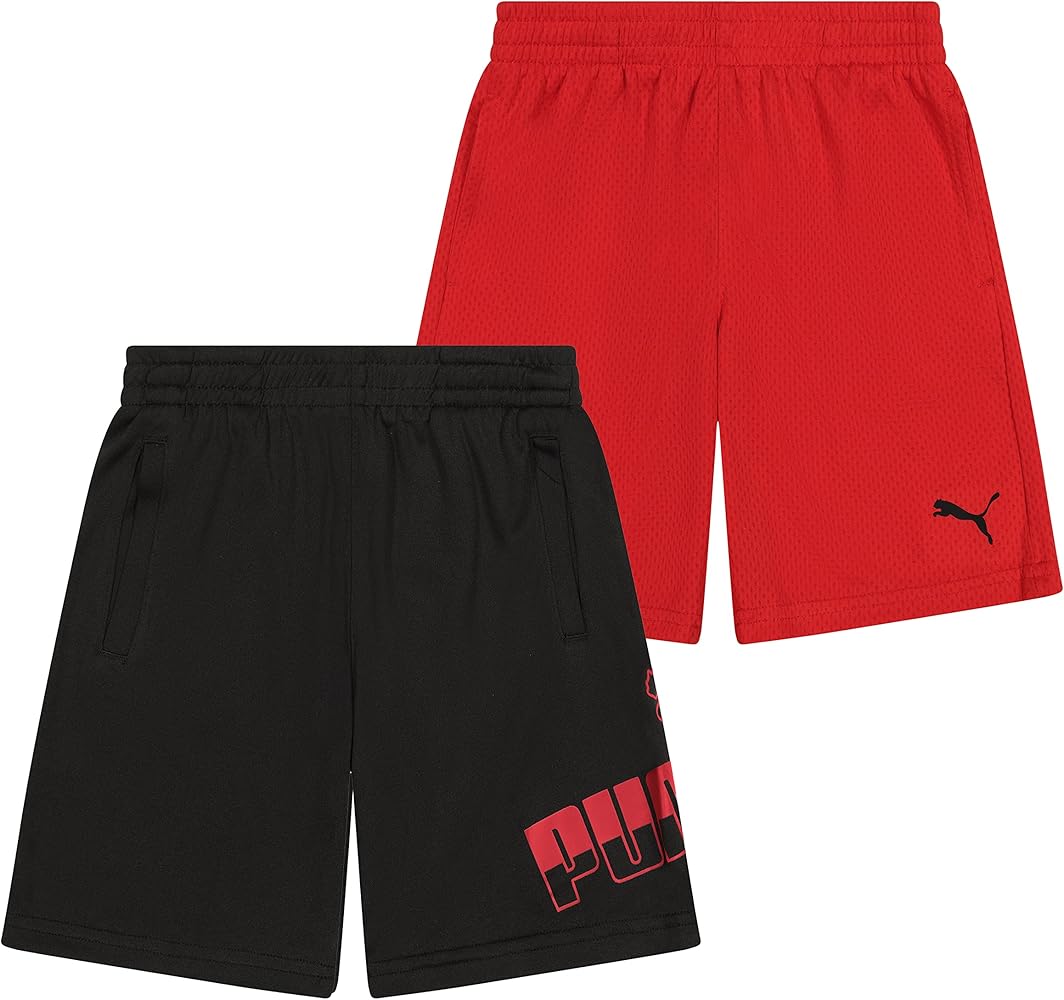 PUMA Boys' 2pk Performance & Mesh Graphic Logo Short Set