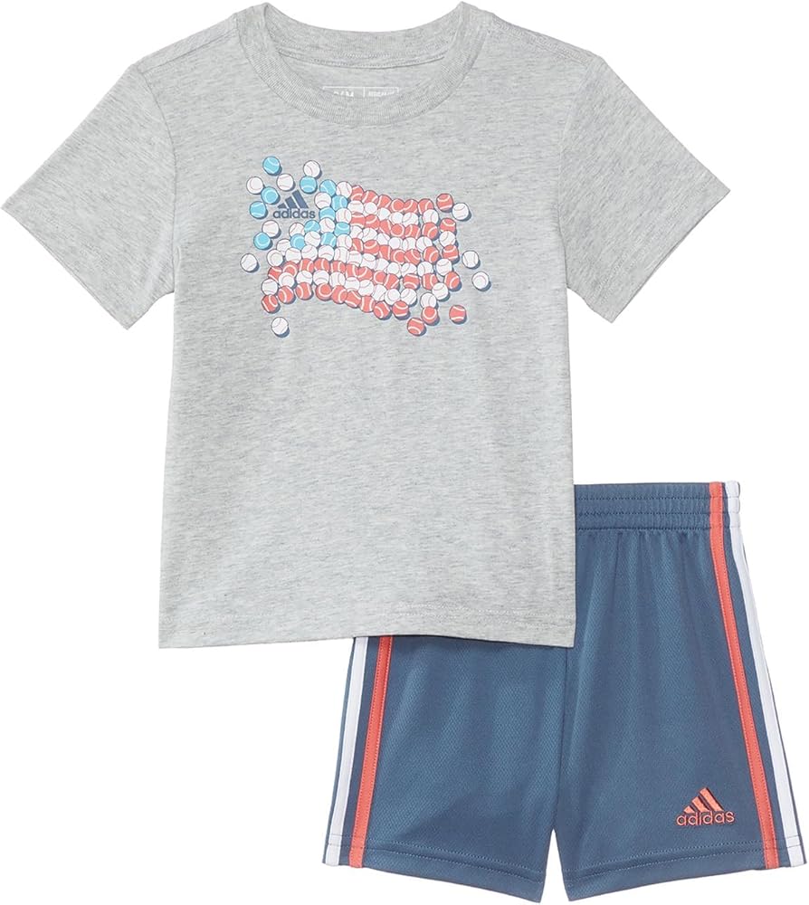 adidas Boys Short Sleeve Cotton Graphic Tee & Shorts Set