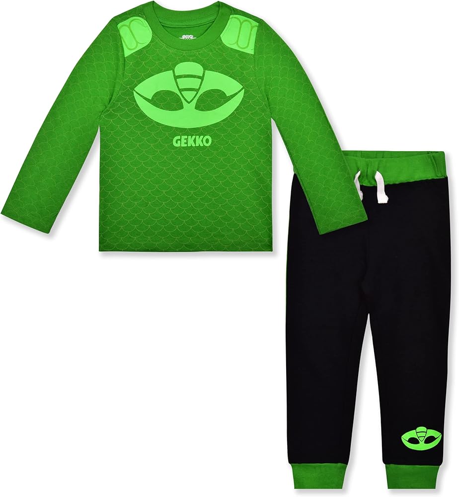 Hasbro PJ Masks Catboy and Gekko Boys Long Sleeve Shirt and Jogger Pants Set for Toddlers and Little Kids – Green/Blue