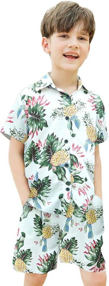 COOFANDY Family Matching Outfits Boys Hawaiian Shirt and Shorts Womens Mens Floral Blouse Set