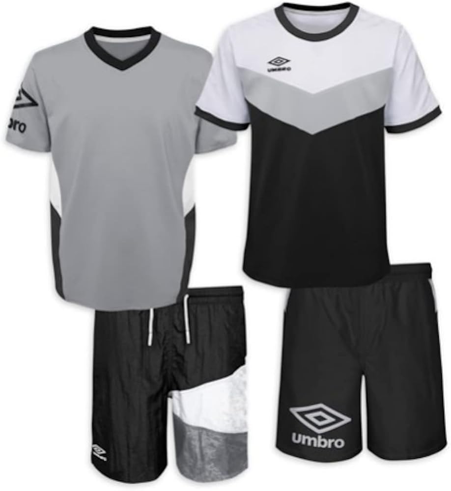 Umbro Boys Retro Diamond Soccer Jerseys and Shorts 4-Piece Outfit Set, Size XXL(18) Black/White