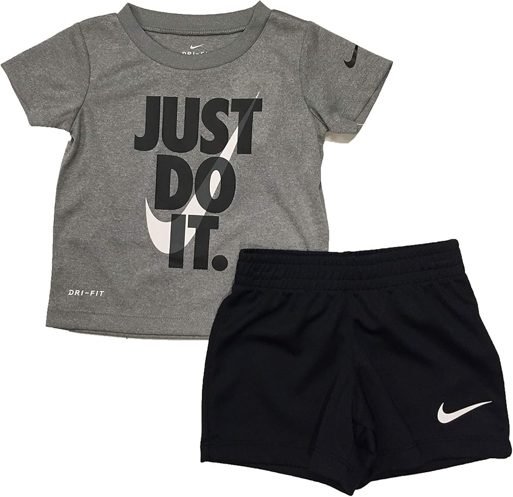 Nike Boy`s Dri-Fit T-Shirt & Shorts 2 Piece Set (Black(66F026-023)/White/Grey, 4)