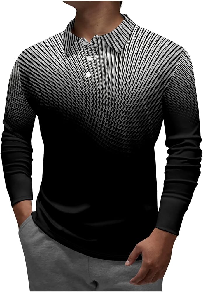 Plus Size Shirts Men's Lapel Long Sleeve Printed Casual Top Loose Sports Lapel Shirt