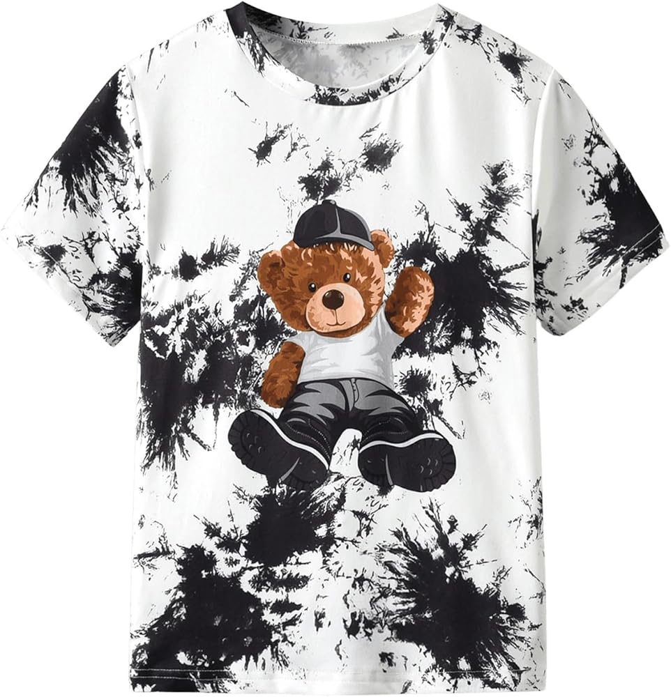 SweatyRocks Boy's Graphic T Shirts Crewneck Short Sleeve Tie Dye Casual Tee Top