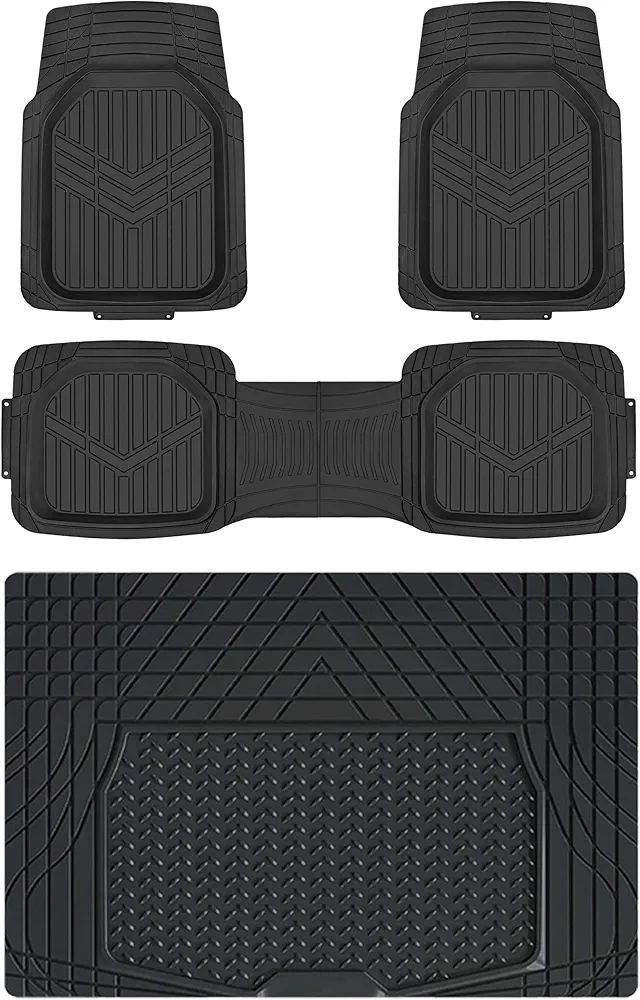 Amazon Basics 4-Piece Heavy Duty PVC Floor Mats with Cargo Liner, Waterproof Trim To Fit Car Mats, Black