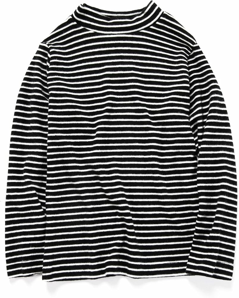 Little Boys Girls Kids Yarn Dyed Striped Long Sleeve T-Shirt Black Unisex Babys Thermal Tops Long Sleeve Tee Autumn and Winter Baselayer Warm Undershirt 3-7Years(3T), 3-4