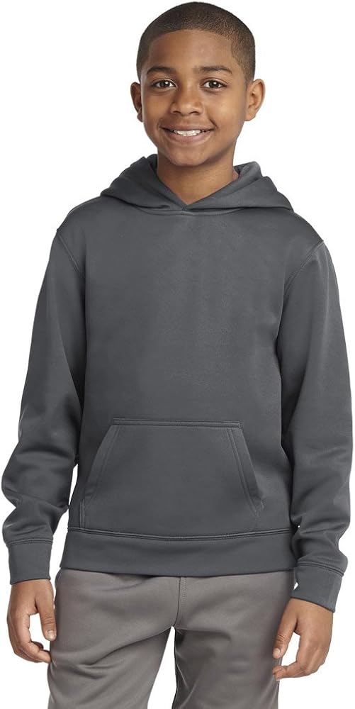 SPORT-TEK Boys Sport-Wick Fleece Hooded Pullover, Small, Dark Smoke Grey