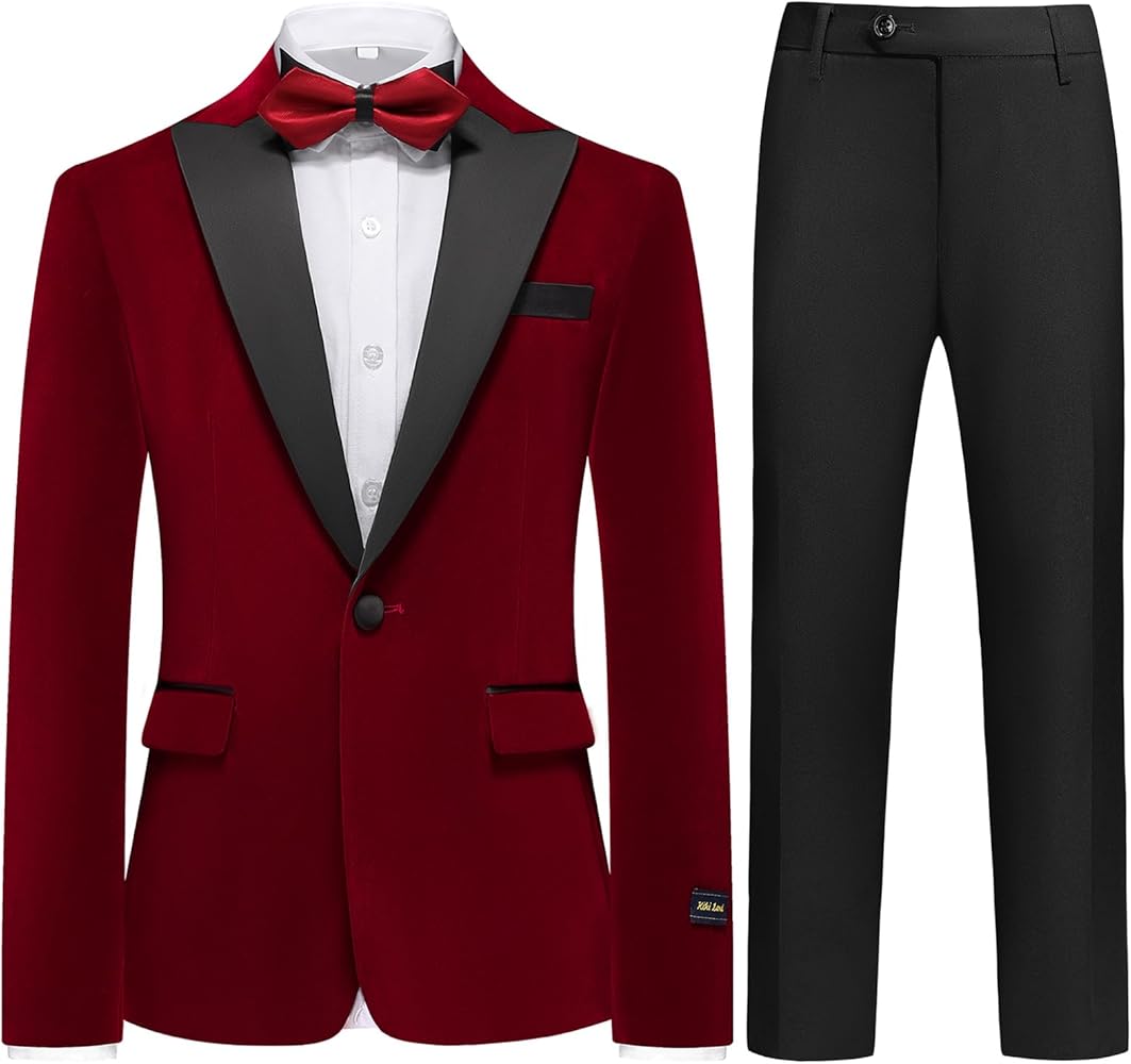 Boys Velvet Tuxedo Suit for Boys Slim Fit Formal Wedding Outfit Suit Size 4-14 Kids 2 Piece Tuxedo Blazer Jacket Suit Set