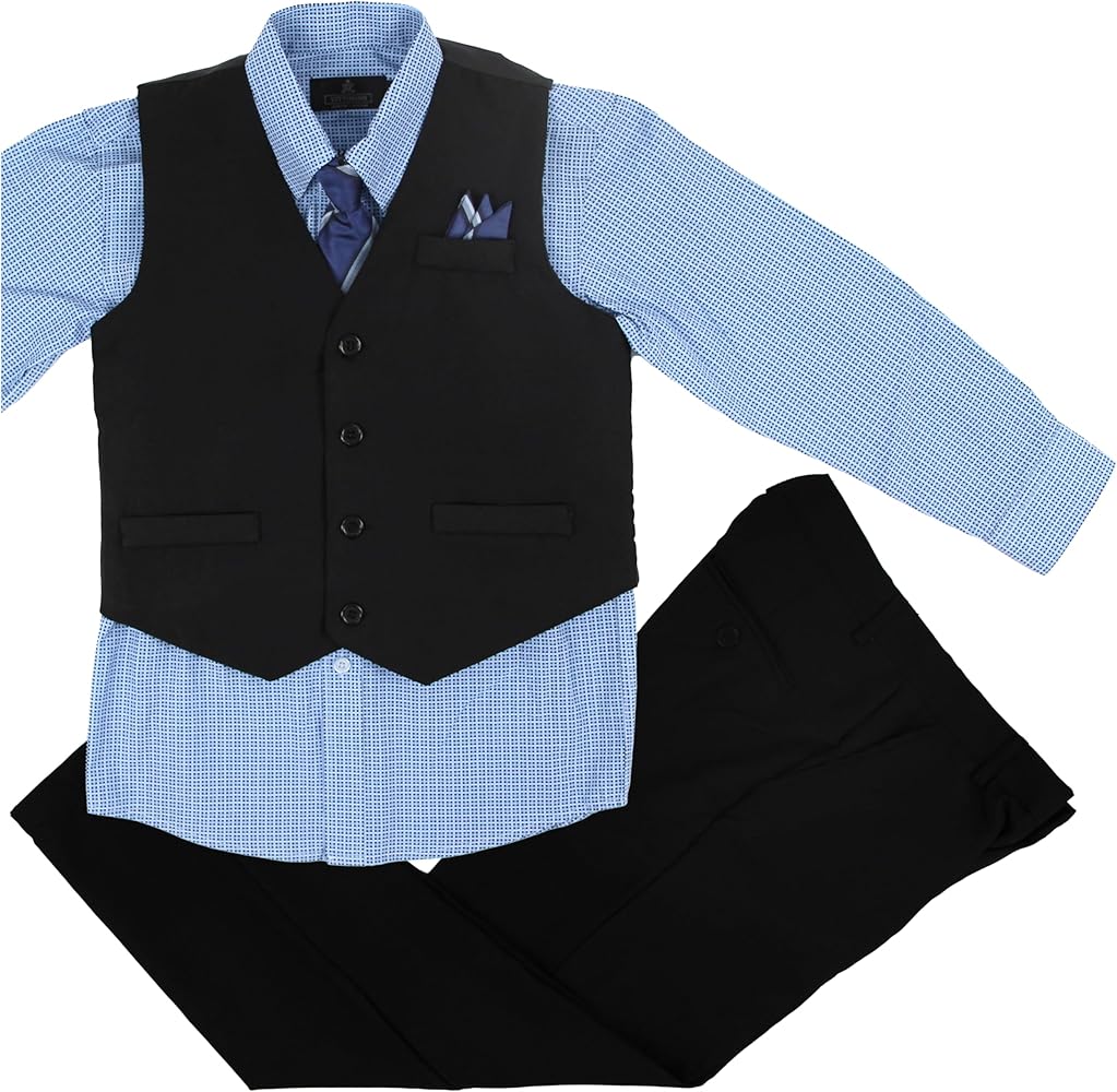 Vittorino Boys 4 Piece Suit Set with Vest, Dress Shirt, Bow Tie, Pants & Pocket Square | Big & Little Kids Formal Apparel