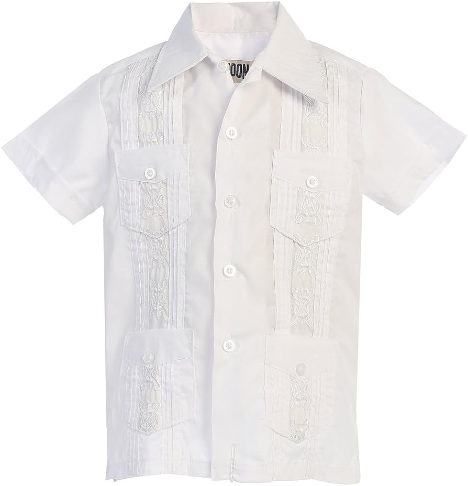 Platoon Kids Boys Guayabera Short Sleeve Cuban Shirt Wedding Beach - Toddlers & Juniors