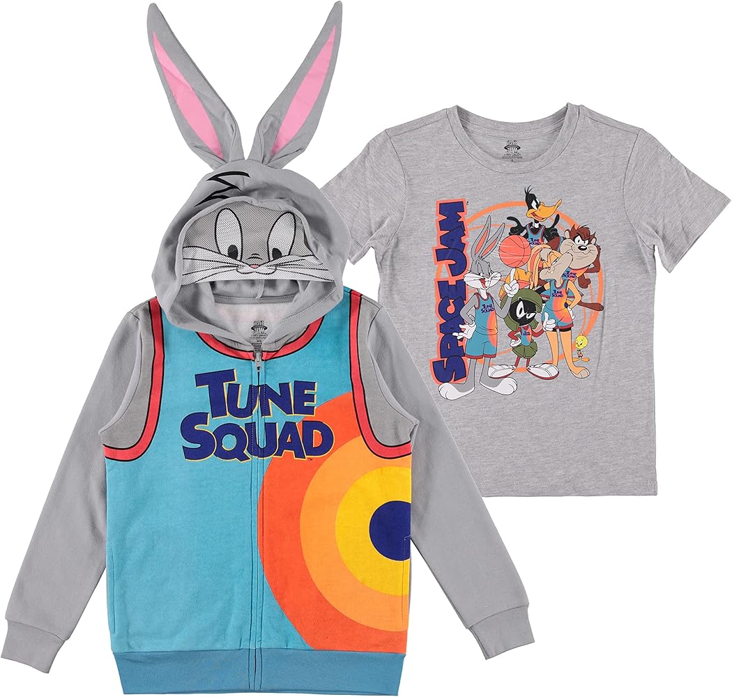 Boys' Space Jam Cosplay Hoodie and T-Shirt Clothing Set - Bugs Bunny Mesh Mask, Little and Big Boys Sizes 4-18