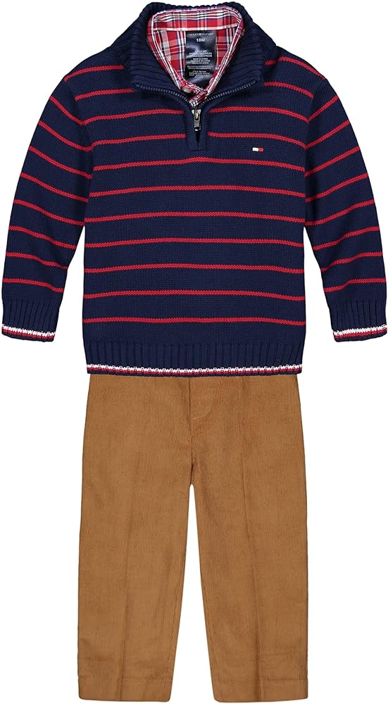 Tommy Hilfiger baby boys 3 piece Sweater Set Matching Button down Shirt Sweater Pants