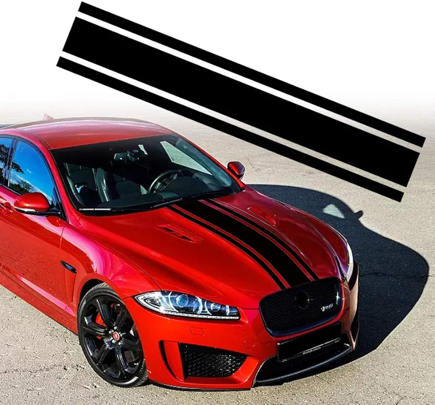 49"x 8.7" Car Hood Stripe Sticker Auto Racing Stripes Body Side Decal Hood Stripe Decal Vinyl Stripe Sticker Decoration for Car Vehicles (A Black)